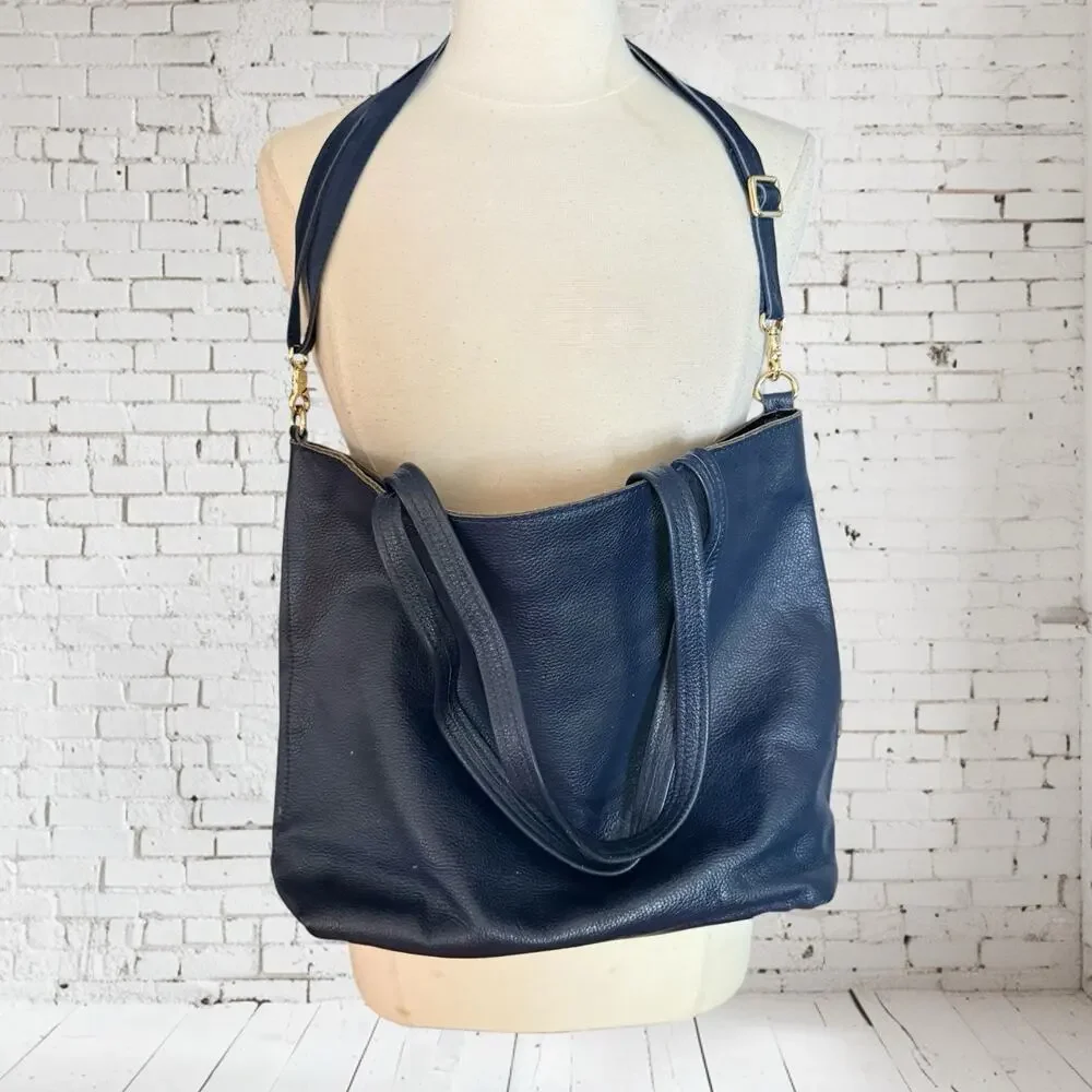 Damero Large Black Pebble Leather Convertible Tote Bag 17